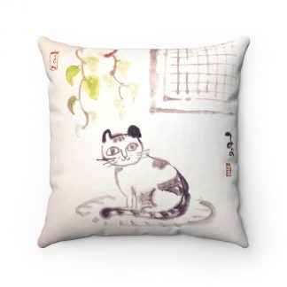 Spun Polyester Square Pillow 中国水墨画抱枕 猫猫