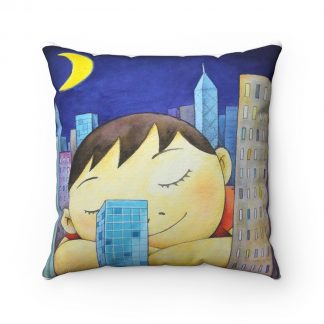 Spun Polyester Square Pillow 中国水彩画抱枕 城里的月光